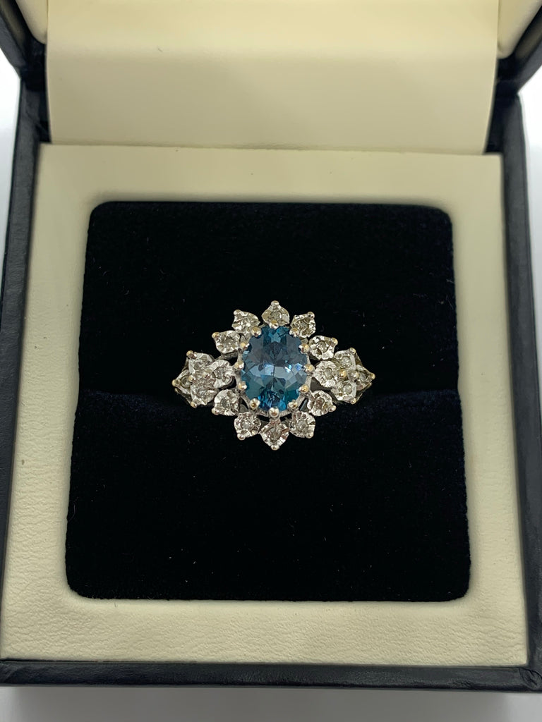 9ct Gold Blue Topaz and Diamond ring