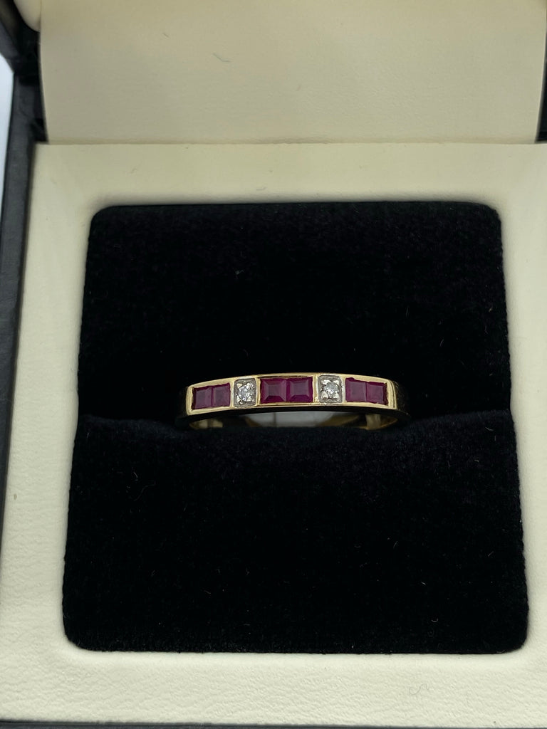 Ruby and diamond eternity ring 9ct gold
