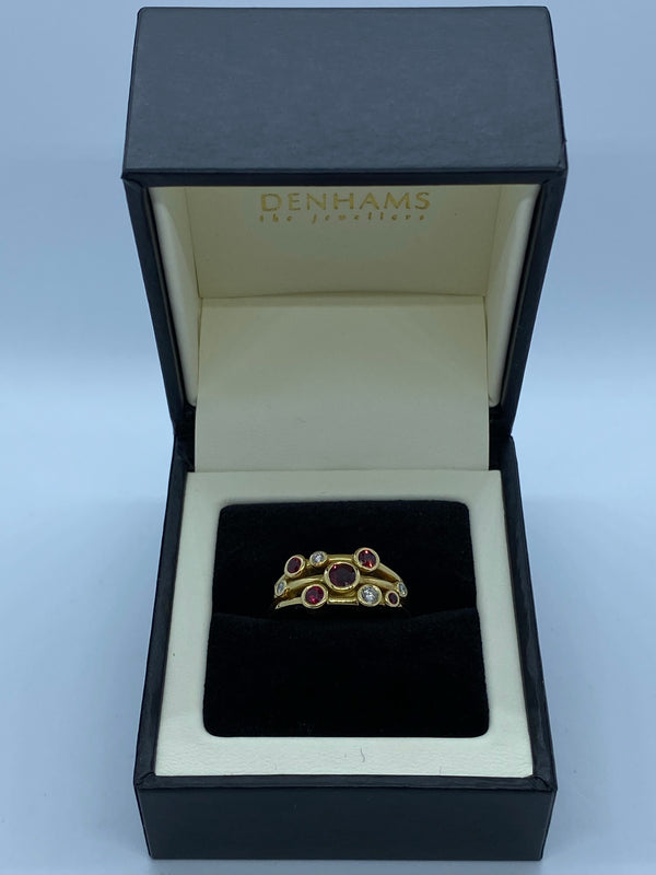 Ruby and diamond bubble ring 18ct gold