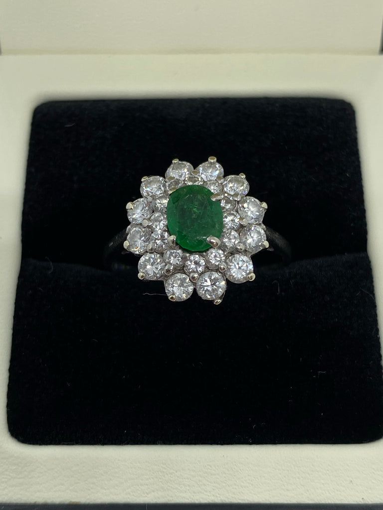 emerald diamond cluster ring