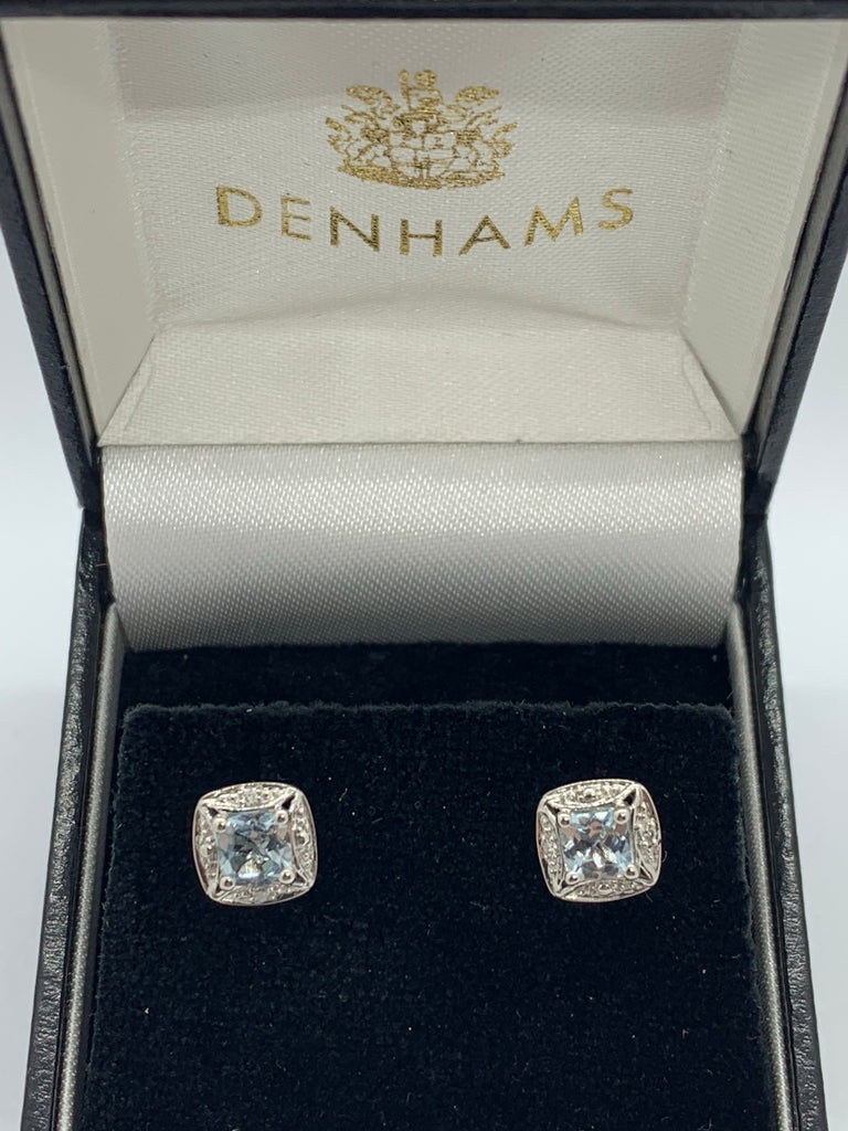 Aquamarine and Diamond stud Earrings