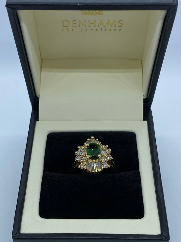 Green Tourmaline and diamond cluster ring 18ct gold