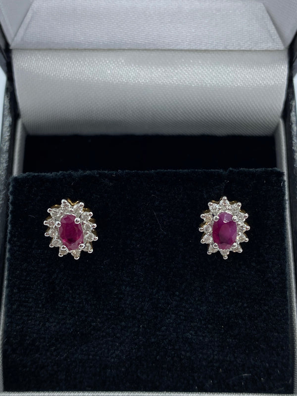 Ruby and diamond cluster earrings 18ct gold