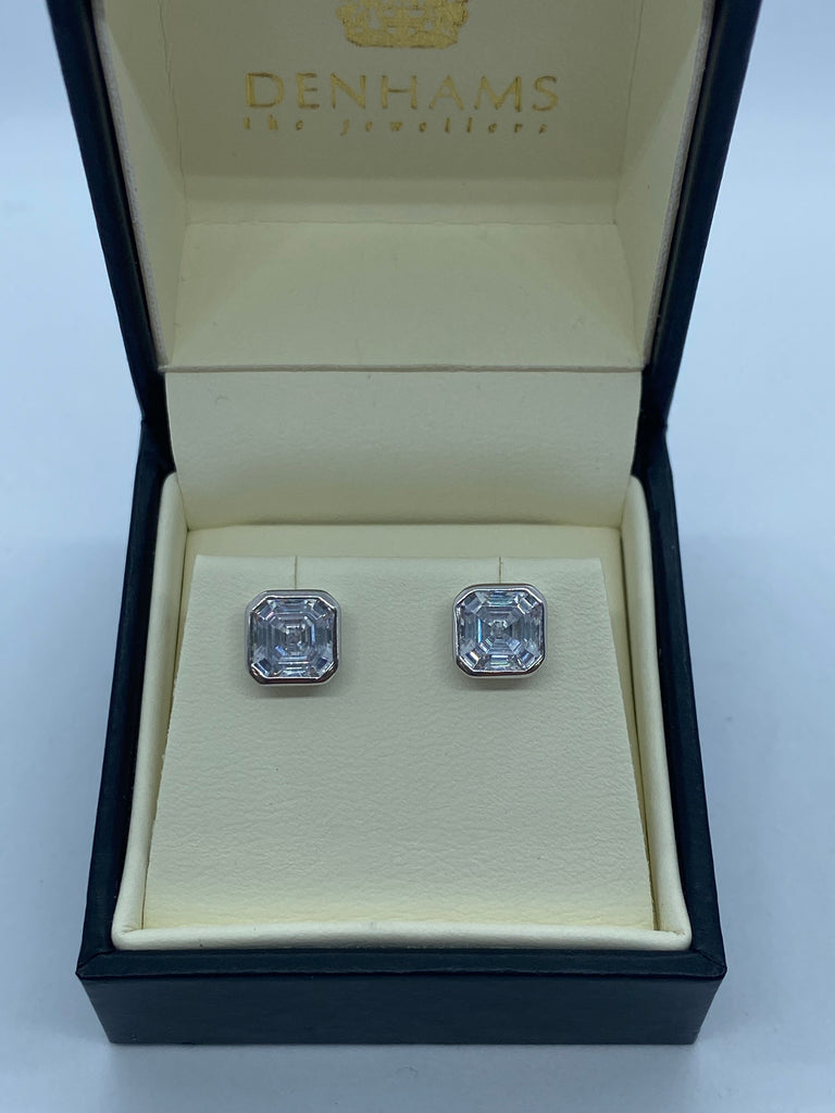 Silver and cubic zirconia stud earrings