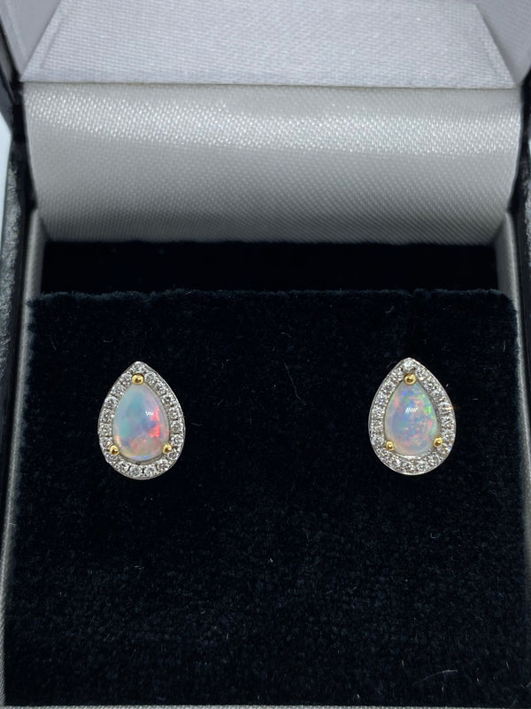 18ct yellow gold opal and diamond cluster earrings