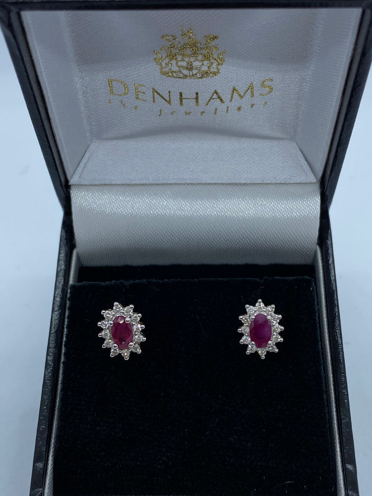 Ruby and diamond cluster earrings 18ct gold
