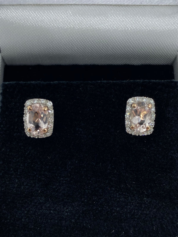 Pink morganite and diamond earrings 9ct rose gold