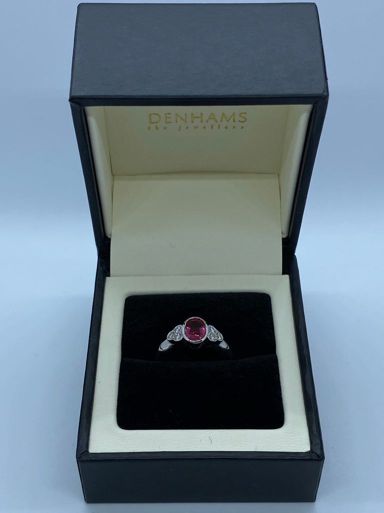 Pink spinel and diamond ring 18ct white gold