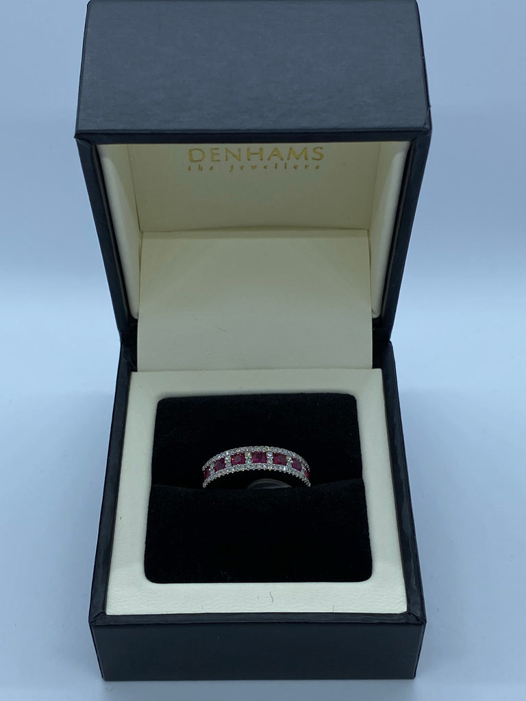 Ruby and diamond eternity ring 18ct yellow gold